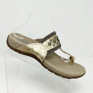 Taos Footwear Genie Women's Thong Sandals Pewter/Gold Studded Size 11 Summer